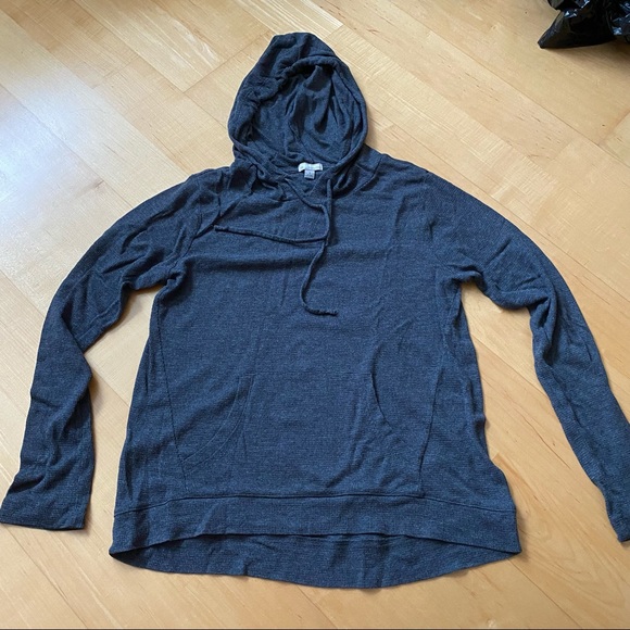 Thin waffle knit charcoal grey hoodie - Picture 2 of 3